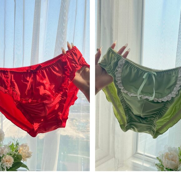 Sissy Green Cotton Panties for Men, Femboy Panty with Bow, Set of 2 - Picture 2 of 6